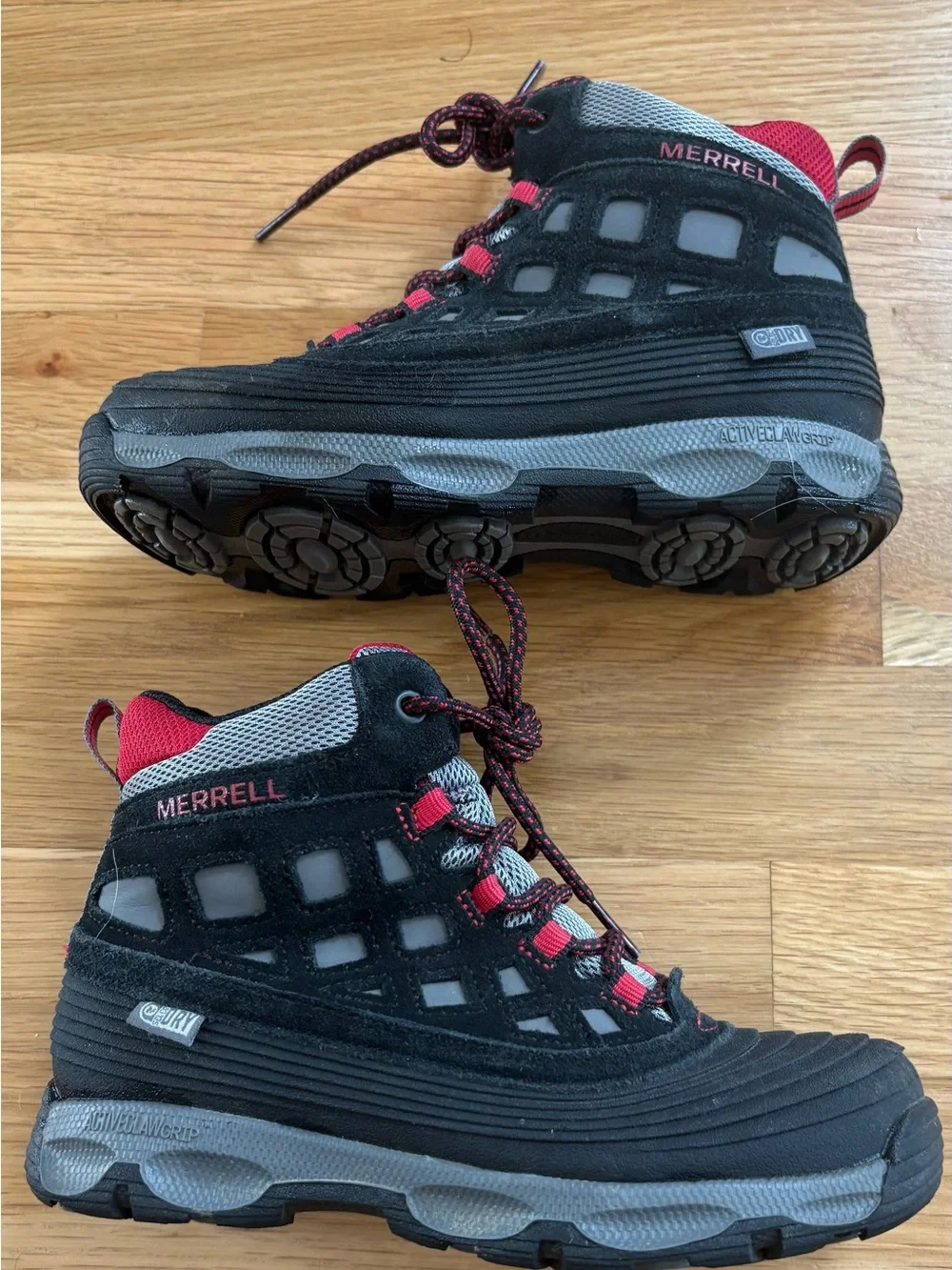 Kids Waterproof Black and Red Outdoor Boots